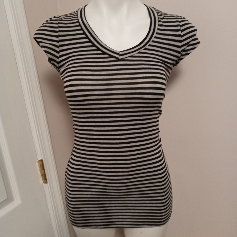 A. Byer black striped vneck t-shirt